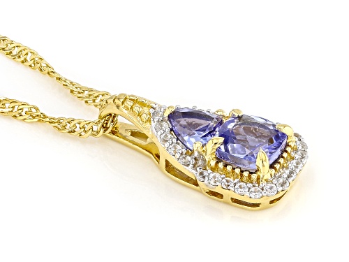 Pre-Owned 0.75ctw Tanzanite With 0.13ctw White Zircon 18k Yellow Gold Over Sterling Silver Pendant w
