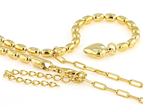 Pre-Owned 18k Yellow Gold Over Sterling Silver Mixed Link with Heart Y-Necklace - Size 16