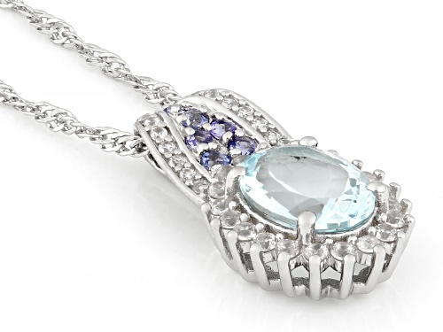 Pre-Owned 1.48ct Aquamarine with 0.48ctw Tanzanite & Zircon Platinum Over Sterling Silver Pendant wi