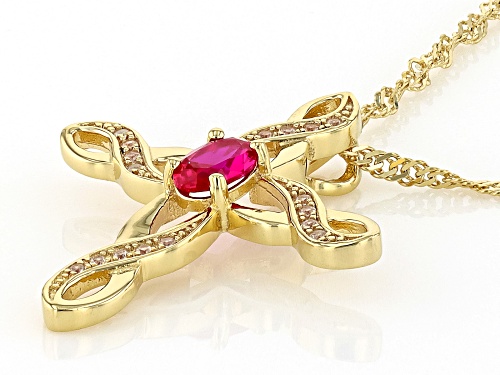 Pre-Owned 0.37ct Lab Ruby, 0.10ctw White Zircon 18k Yellow Gold Over Sterling Silver Pendant With Ch