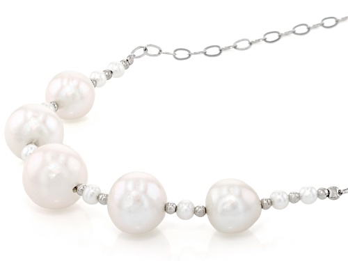 Pre-Owned 3-11m White Cultured Freshwater Pearl Rhodium Over Sterling Silver 18 Inch Necklace - Size 18