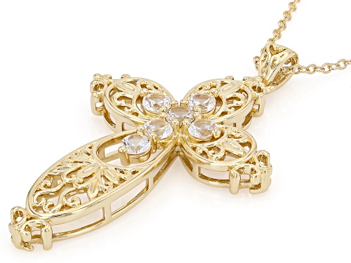 Pre-Owned 1.53ctw Lab Created White Sapphire 18k Yellow Gold Over Brass Cross Pendant With Chain