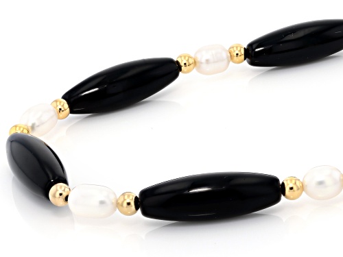 Pre-Owned 7mm White Cultured Freshwater Pearl With Black Agate 14k Yellow Gold Over Silver 18 Inch N - Size 18