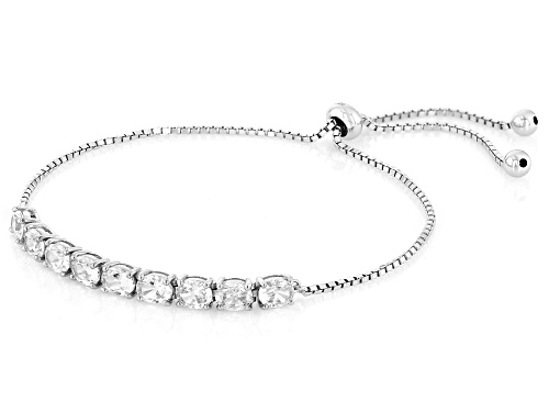Pre-Owned 4.50ctw Oval White Zircon Rhodium Over Sterling Silver Bolo Bracelet