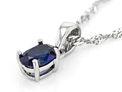 Pre-Owned 0.88ct Lab Created Blue Sapphire Rhodium Over Sterling Silver Pendant with Chain