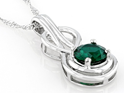 Pre-Owned 1.60ct Round Lab Created Emerald Rhodium Over Sterling Silver Pendant with Chain