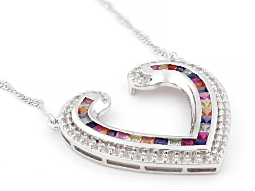 Pre-Owned 2.11ctw Lab Created Multi-Color Sapphire Platinum Over Sterling Silver Necklace - Size 18