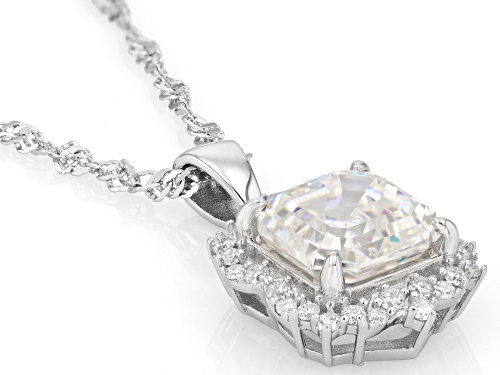 Pre-Owned 3.49ct Square Asscher Cut Strontium Titanate & Moissanite Fire® Rhodium Over Silver Pendan