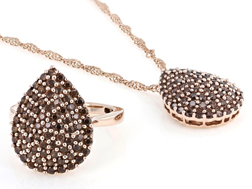 Pre-Owned Bella Luce® Ottone 4.00ctw Brown Diamond Simulant 18k Rose Gold Over Brass Ring and Pendan