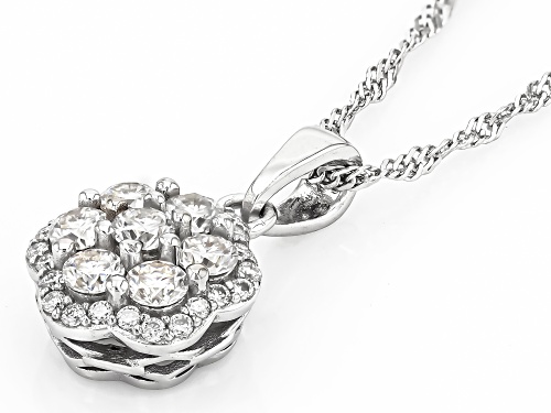 Pre-Owned MOISSANITE FIRE® 1.18CTW DEW ROUND BRILLIANT PLATINEVE® CLUSTER PENDANT WITH 18