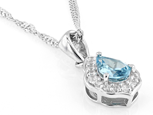 Pre-Owned 1.17ct Blue with 0.18ctw White Zircon Rhodium Over Sterling Silver Pendant with Chain