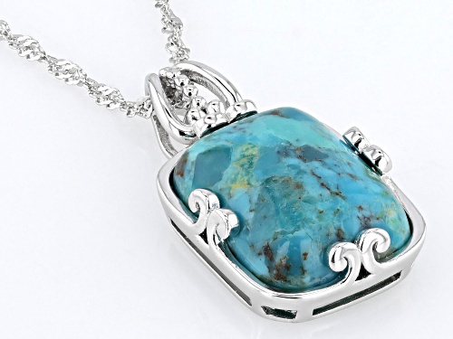 Pre-Owned 16x12mm Turquoise Rhodium Over Sterling Silver Pendant with Chain