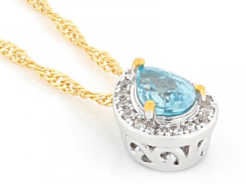 Pre-Owned .94ct Blue Zircon with .07ctw White Zircon Rhodium & 18k Yellow Gold Over Silver Pendant w