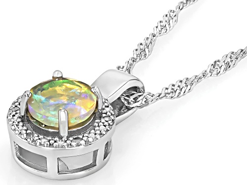 Pre-Owned .30ct Round Buttercup Ethiopian Opal With .05ctw Diamond Accent Rhodium Over Silver Pendan