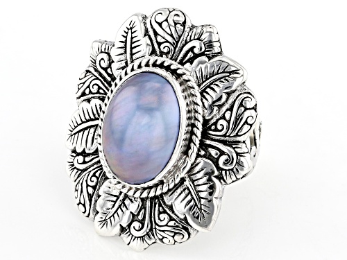 Pre-Owned Artisan Collection of Bali™ 13x9mm Blue Cultured Mabe Pearl Sterling Silver Leaf & Dragonf - Size 12