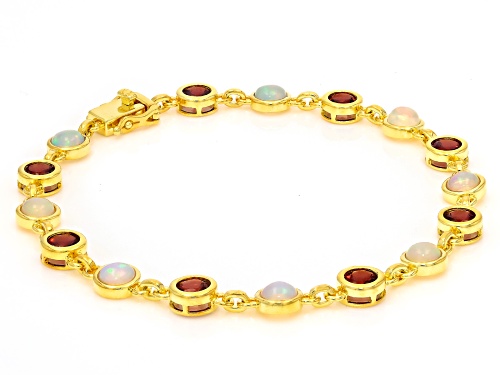 Pre-Owned Misty's Holiday Collection Ethiopian Opal, Red Garnet 18k Yellow Gold Over Sterling Silver - Size 8