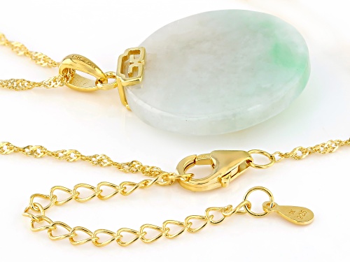 Pre-Owned 25mm Round Green Jadeite 18k Yellow Gold Over Sterling Silver Snake Pendant With Chain