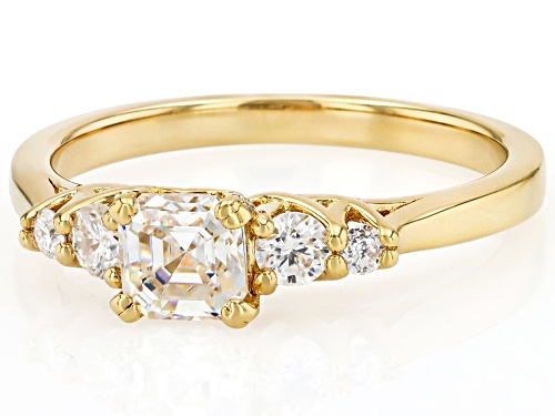 Pre-Owned 0.70ct Strontium Titanate With 0.21ctw Moissanite 18k Yellow Gold Over Sterling Silver Rin - Size 9
