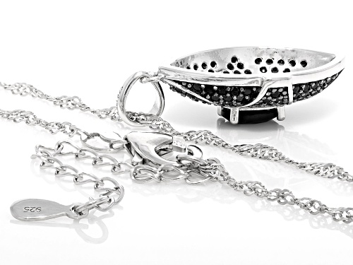 Pre-Owned .87ct Oval And 1.58ctw Round Black Spinel Rhodium Over Sterling Silver Pendant With Chain