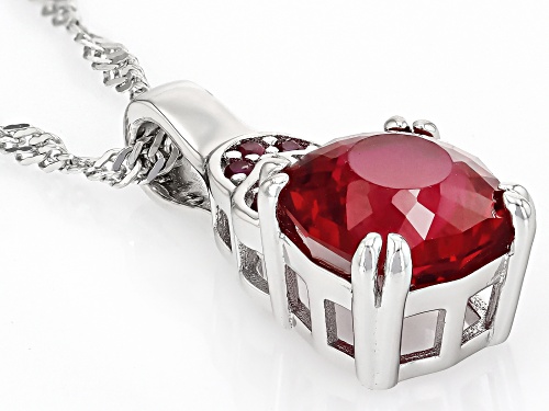 Pre-Owned 3.06ct Cushion And 0.06ctw Round Lab Created Ruby Rhodium Over Silver Pendant With Chain