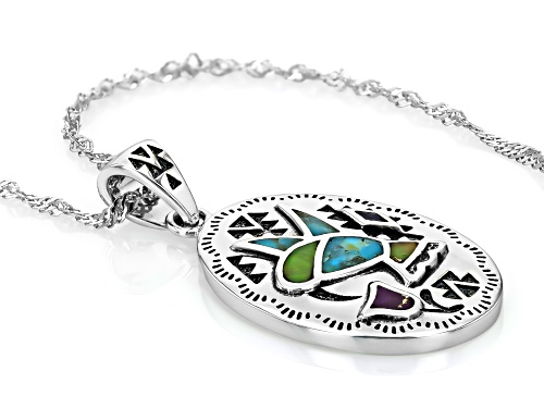 Pre-Owned Southwest Style by JTV™ Multi-Color Turquoise & Lapis Sterling Silver Hummingbird Pendant/