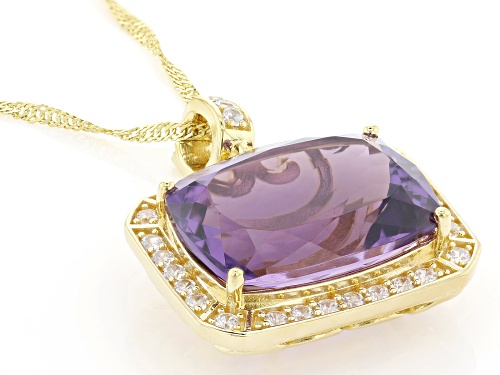 Pre-Owned 15.00ct Canela Amethyst With 0.53ctw White Zircon 18k Yellow Gold Over Silver Pendant With