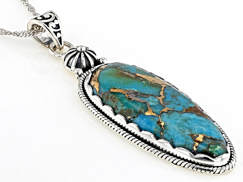 Pre-Owned Southwest Style by JTV™ 37x15mm Blue Turquoise Sterling Silver Pendant With 18