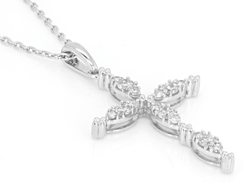 Pre-Owned Prazana® Lab-Grown Diamonds 0.35ctw Round Diamond Rhodium Over Silver Cross Pendant/Chain,