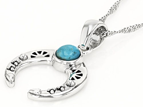 Pre-Owned Southwest Style by JTV™ 5mm Blue Turquoise Oxidized Sterling Silver Pendant With Chain