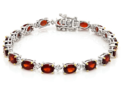 Pre-Owned 17.59ctw Hessonite Garnet with White Zircon Rhodium and 18K Gold Over Silver Bracelet - Size 8