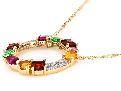 Pre-Owned 1.84ctw Multi-Garnet With .09ctw White Diamond Accent 10k Yellow Gold Pendant With Chain