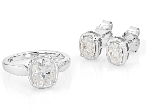 Pre-Owned MOISSANITE FIRE® 3.90CTW DEW RECTANGULAR CUSHION PLATINEVE® EARRINGS AND RING SET