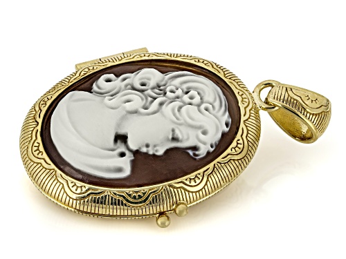 Pre-Owned Cameo Italiano 29x22mm Portrait Cameo 18k Yellow Gold Over Sterling Silver Locket Pendant