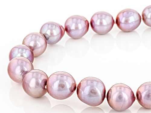 Pre-Owned 9-12mm Purple Cultured Kasumiga Pearl Rhodium Over Sterling Silver 20 Inch Necklace - Size 20