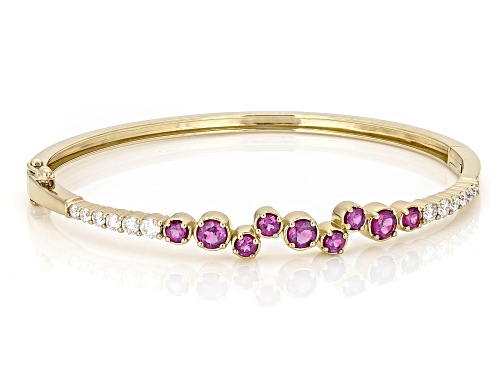 Pre-Owned 1.57ctw Grape Color Garnet with 0.68ctw Moissanite Fire® 18K Yellow Gold Over Silver Brace - Size 8