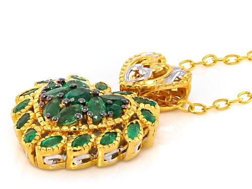 Pre-Owned 0.41ctw Grizzly Emerald Rhodium/24k Gold Over Palladium Sterling Silver Heart Pendant With