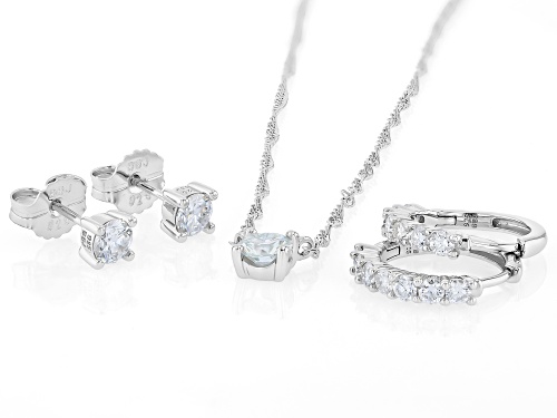 Pre-Owned MOISSANITE FIRE® 2.10CTW DEW ROUND  PLATINEVE® STUD AND HOOP EARRINGS WITH NECKLACE JEWELR