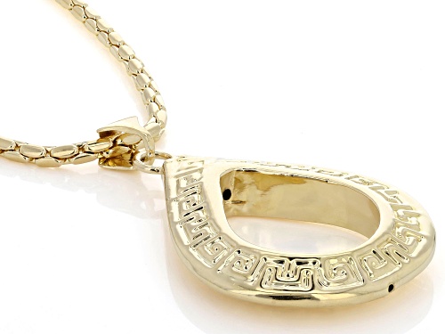 Pre-Owned Moda Al Massimo® 18K Yellow Gold Over Bronze Tear Drop Greek Key Pendant On 3mm Cardano 18 - Size 18