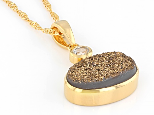 Pre-Owned 3.82ct Golden Drusy Quartz With 0.17ctw Topaz 18K Yellow Gold Over Silver Pendant with Cha