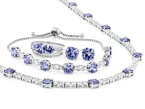 Pre-Owned Bella Luce® Esotica™ 62.07ctw Tanzanite And White Diamond Simulants Rhodium Plated Ottone