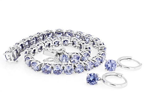 Pre-Owned Bella Luce® Esotica™ 24.78ctw Tanzanite Simulant Rhodium Plated Ottone Earrings and Bracel