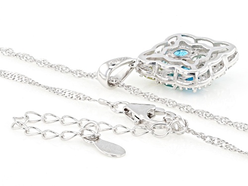 Pre-Owned 1.35ctw Apatite with 0.29ctw White Zircon Rhodium Over Sterling Silver Pendant with Chain