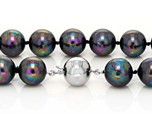Pre-Owned Pearlfection® 14mm Peacock Simulant Rhodium Over Sterling Silver 24 Inch Strand - Size 24