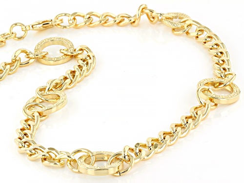 Pre-Owned Moda Al Massimo® 18K Yellow Gold Over Bronze Greek Key Curb Link 20 Inch Station Necklace - Size 20