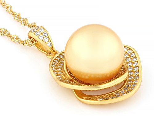 Pre-Owned Pearlfection® 12mm Golden South Sea Simulant With Bella Luce® 18k Gold Over Silver Pendant