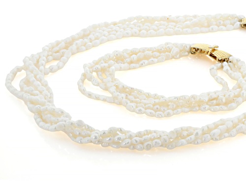 Pre-Owned 4-5mm White Cultured Freshwater Pearl Brass Jewelry Set Of 18 Inch Necklace And Bracelet