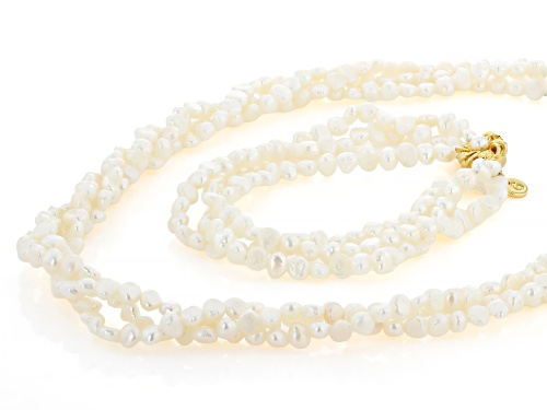 Pre-Owned 4-5mm White Cultured Freshwater Pearl Brass Jewelry Set Of 18 Inch Necklace And Bracelet