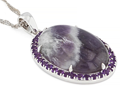 Pre-Owned 25x18mm Banded Amethyst With 1.01ctw African Amethyst Rhodium Over Silver Pendant With Cha