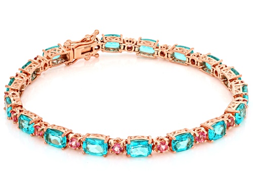 Pre-Owned 14.03ctw Paraiba Color Topaz with 1.79ctw Pink Topaz 18K Rose Gold Over Silver Tennis Brac - Size 8