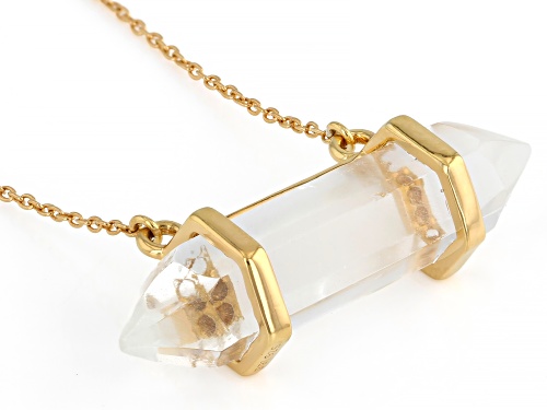Pre-Owned 30x8 Fancy Shape White Crsytal Quartz 18K Yellow Gold Over Sterling Silver Pendant with Ch